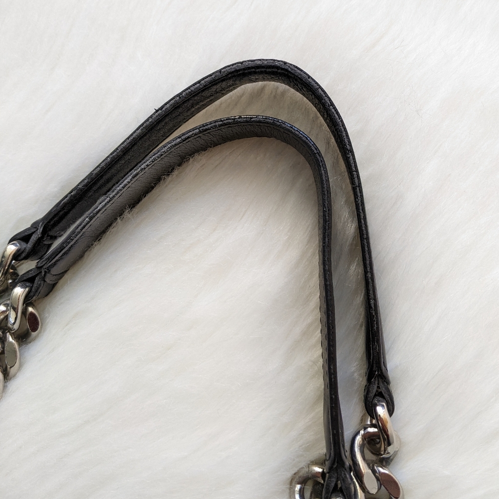 Valentino Luisa Black Leather Tote Bag With Silver Metal Chain Straps - Picture 6 of 16